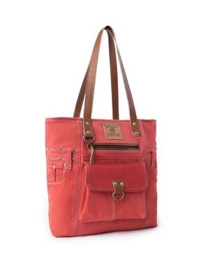Super Soft Washed Coral Cotton and Leather Pants/Overalls-Inspired Tote